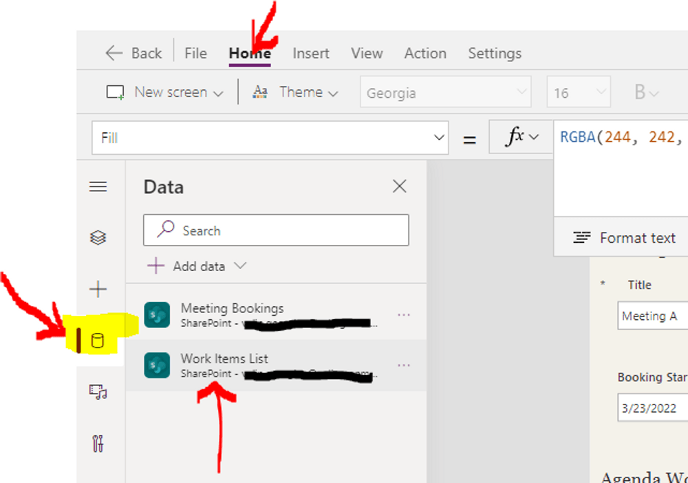 Attach data source to PowerApp application