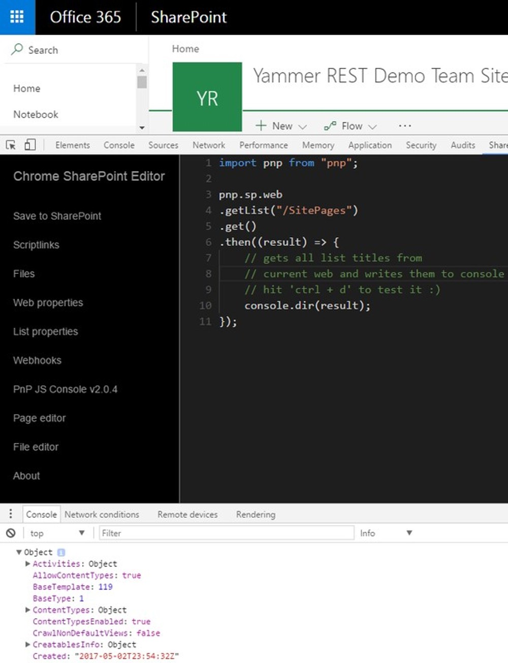 Browser with SharePoint and SPEditor opened