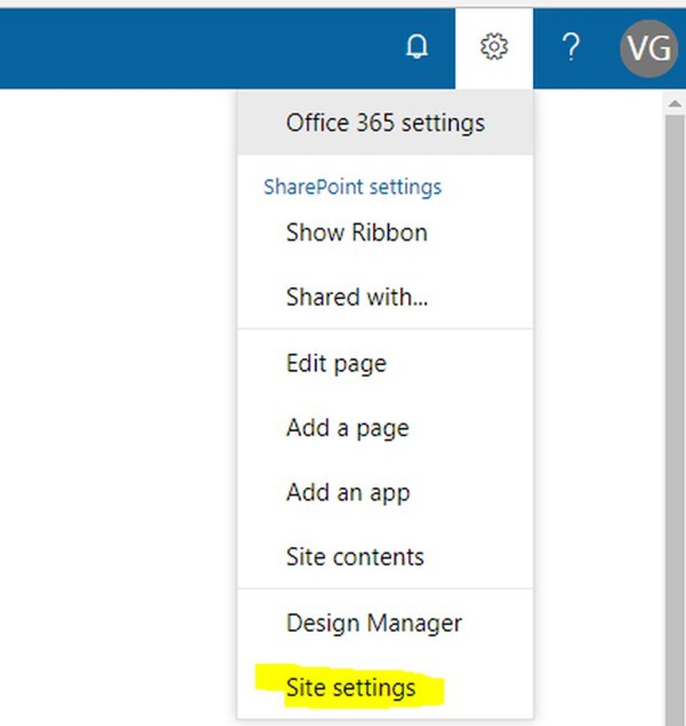 SharePoint site collection admin opened in browser