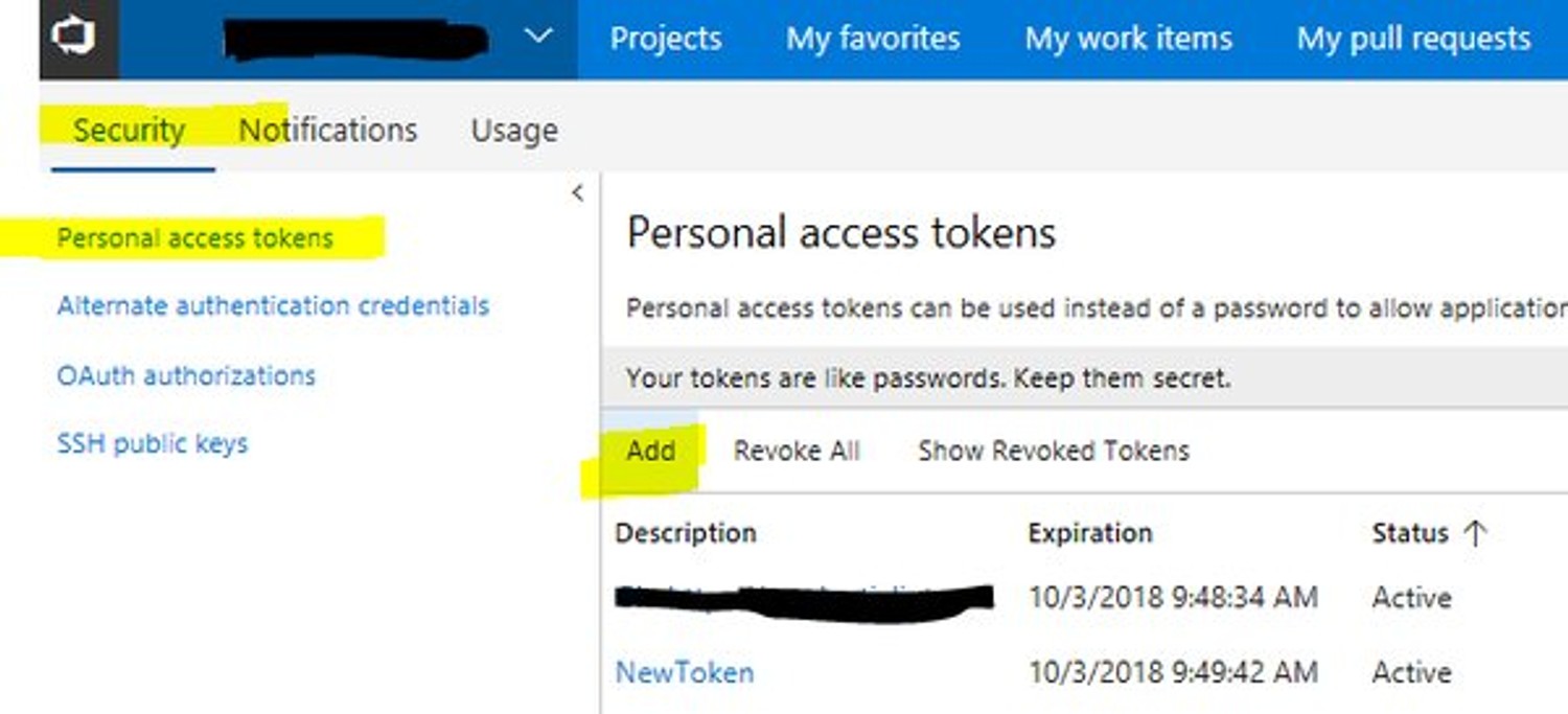 VSTS Personal access tokens with Git and Visual Studio 2017